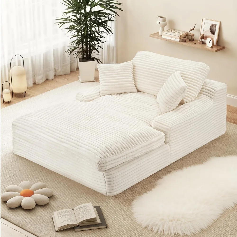 

71“ Oversized Chaise Lounge Chair, 57.5'' Deep Seat with 6'' Thick Cushion, Upholstered Sleeper Sofa with Pillows, Comfy Lounge