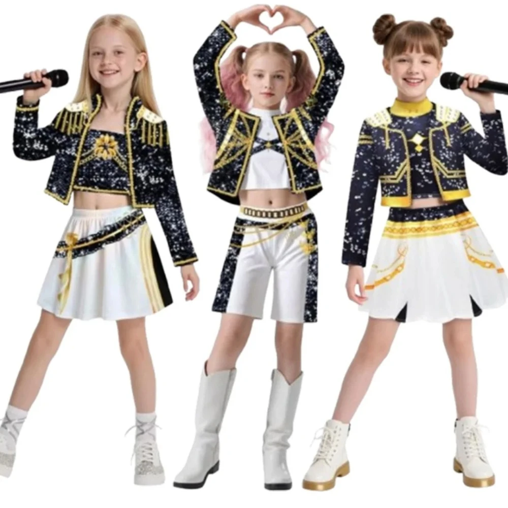 Enfants Zoey Rumi Mira scène tenues Cosplay filles noir Costume uniforme Halloween fête jeu de rôle imprimé déguisement costumes