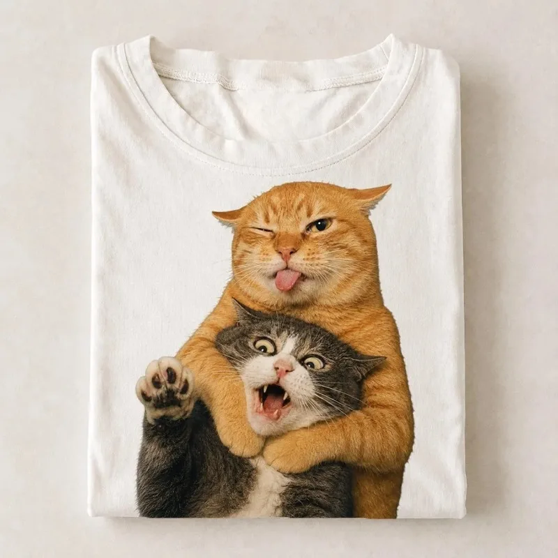 Funny Cat Emoji T-shirt, Animal Enthusiast Satire Men's T-shirt, Summer New Unisex High Street T-shirt