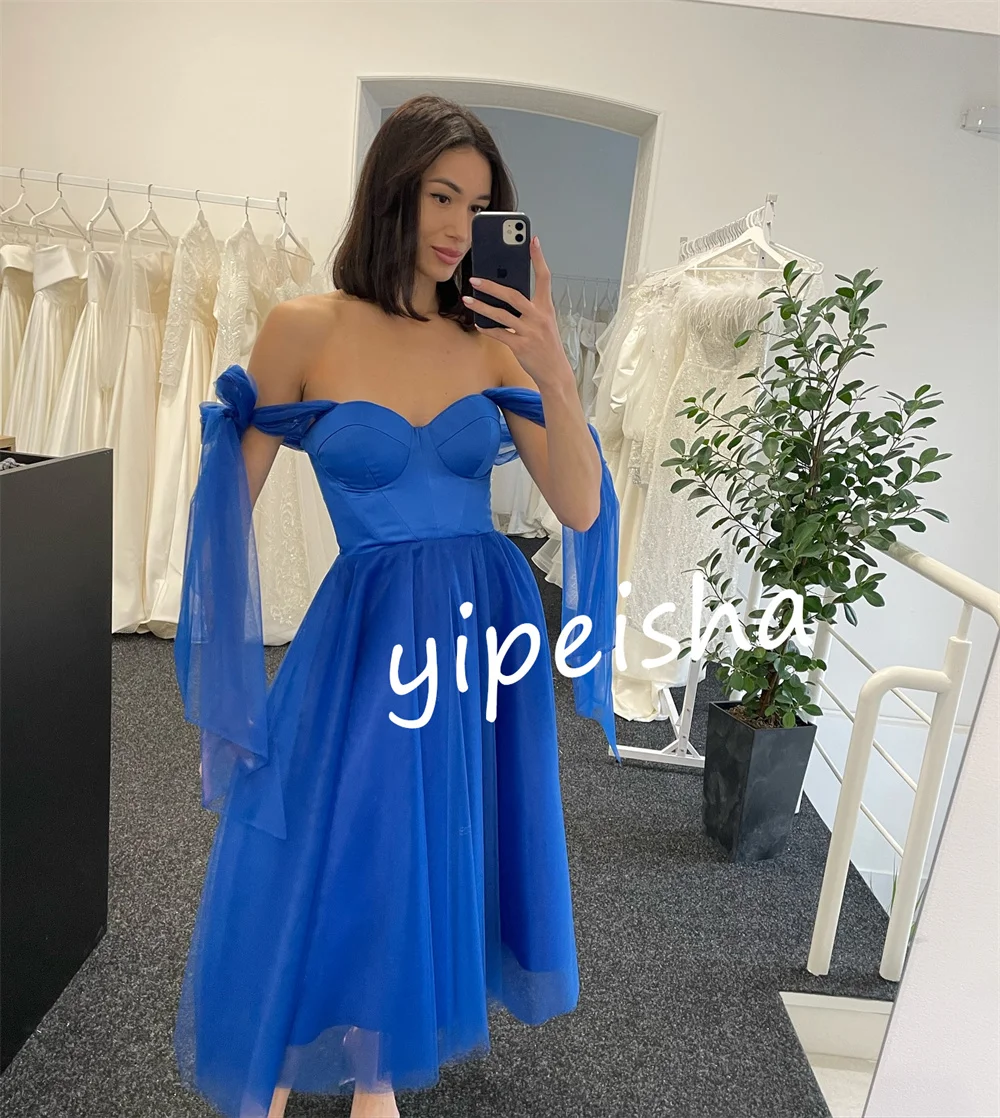 Vestido Midi Formal de tul plisado con lazo, traje de línea a, escote Corazón, vestidos de regreso a casa, tallas disponibles, brillante, Sexy, alta calidad a juego