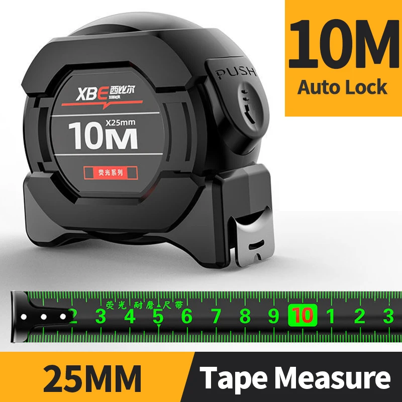 Self locking Steel TapeHigh precision Thickened measure black Fluorescent tape 5M Wear-resistant Fall resistant Measuring Tape