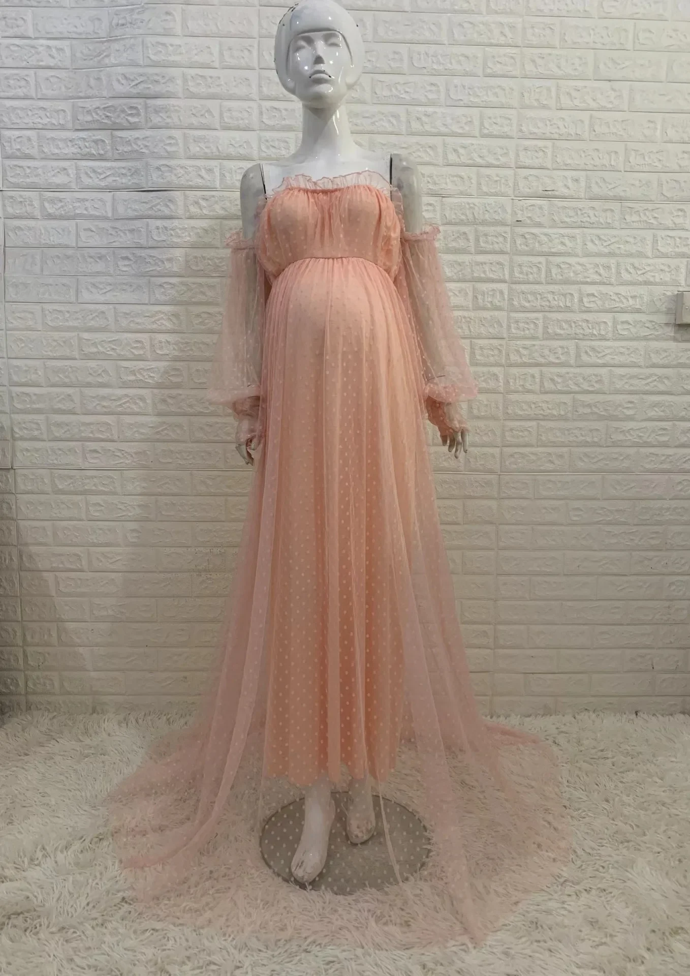 Boho Maternity Dress Gauze Shoulderless Long Train Bohemian Maternity Photo Shoot Dress