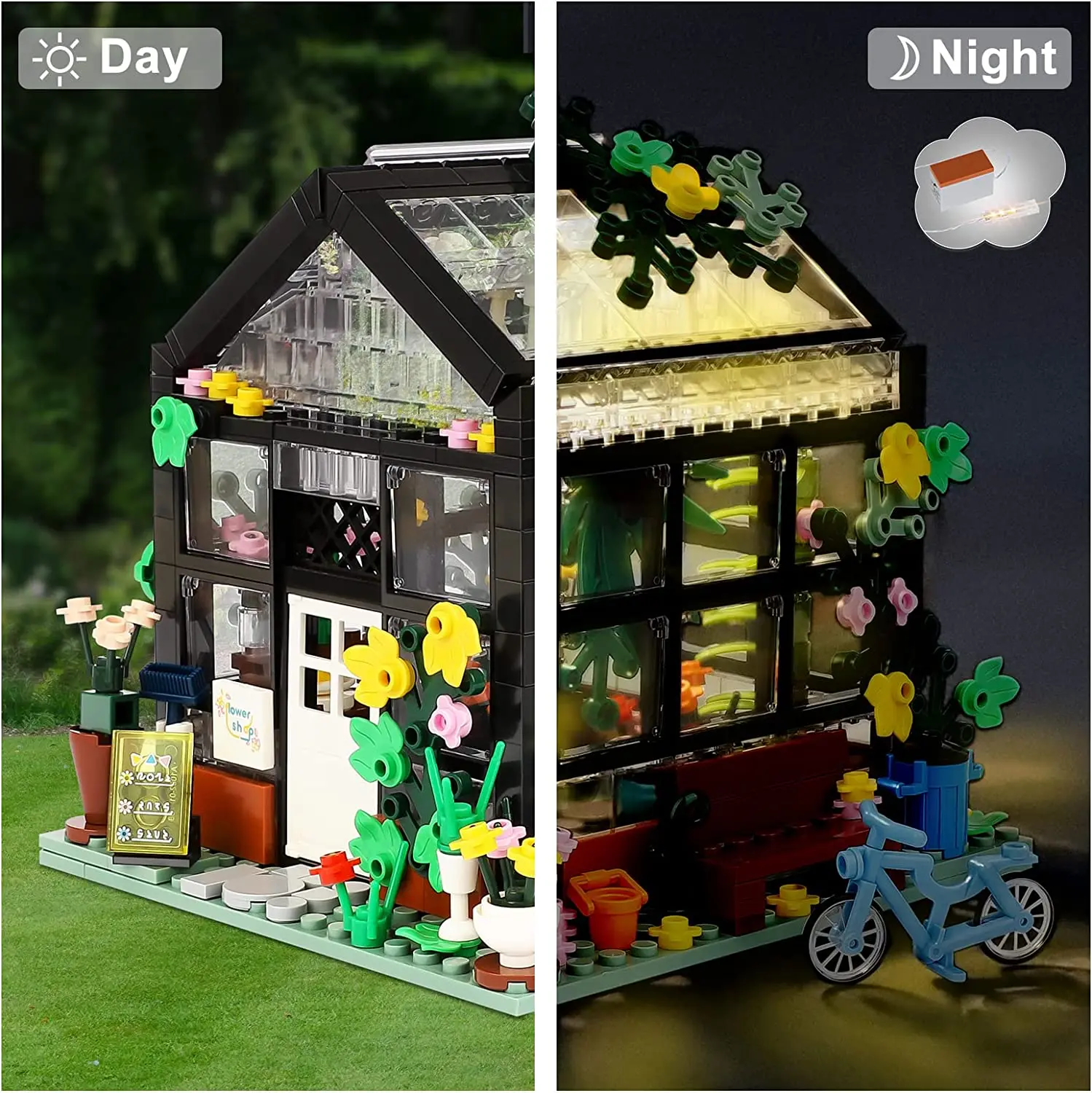 Creative Bouquet Store House Bookstore Model Building Block City Landscape Summer Tent Coffee Shop Girl Toy Children Cute Gift