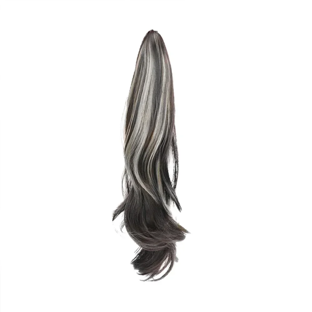 Peruca longa encaracolada com clipe de garras para mulheres rabo de cavalo, extensões sintéticas de cabelo, natural, 35-50cm