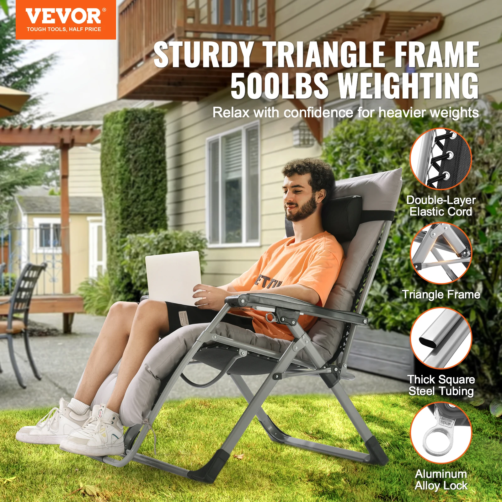 VEVOR Zero Gravity Chair Zero Gravity Recliner Lounge Chair Adjustable Anti Gravity Chair with Cushion Footrest and Cupholder