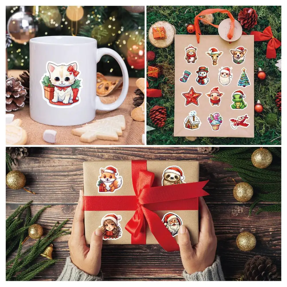 Pegatinas de dibujos animados para teléfono móvil, pegatinas con temática navideña, impermeables, extraíbles, Pvc, 100 piezas