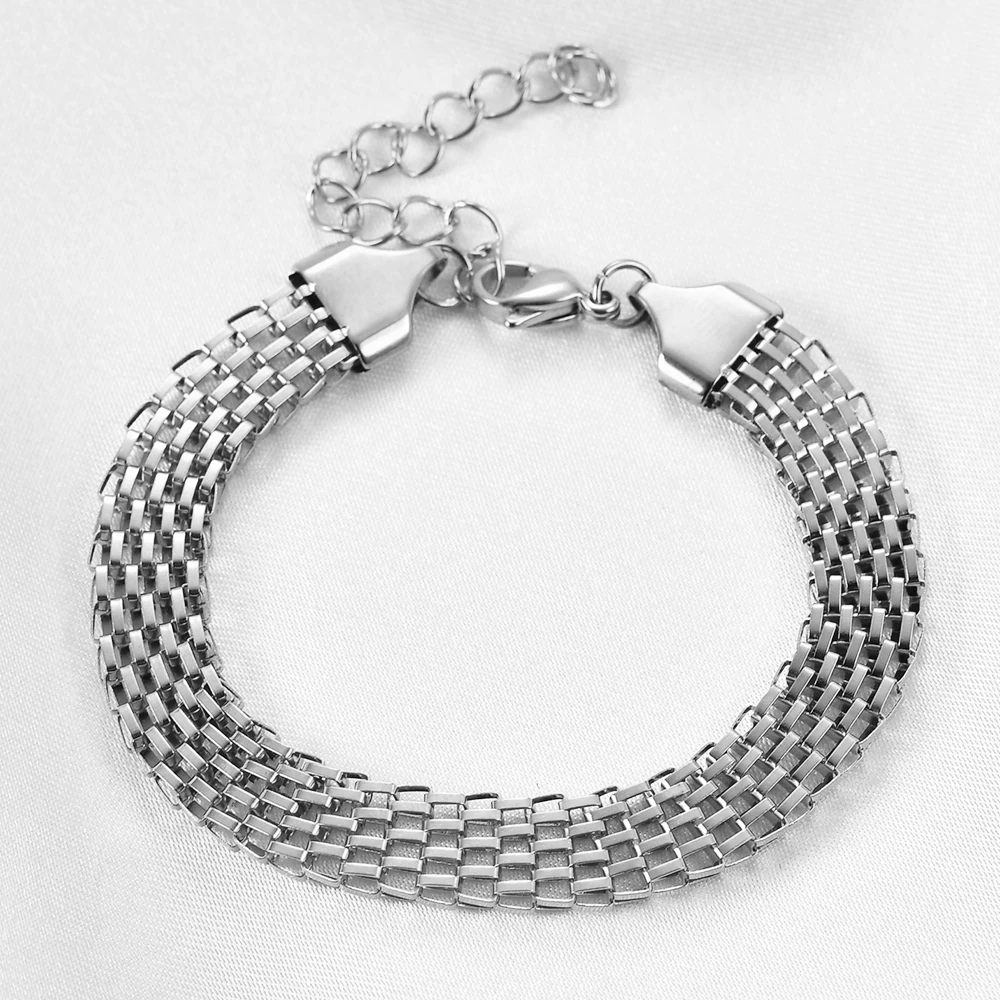 VQYSKO Openwork Mesh Twist Wide Braided Bracelet Mesh Charm Wire Twisted Adjustable Stacking Bracelet Unisex