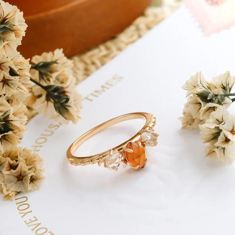 

Luxury Rings Wedding Accessories Natrual Orange Garnet Gemstone 925 Sterling Silver Gold Plated Ring Fine Jewelry RI288
