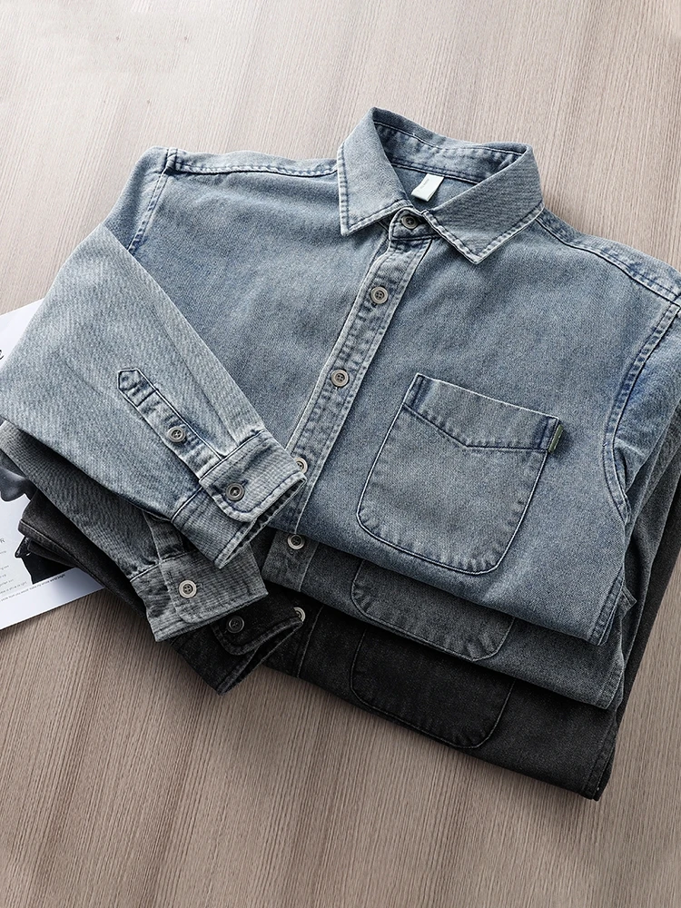 

Осенне-зимняя новая американская рубашка с длинными рукавами, высококачественная свободная и универсальная джинсовая рубашка, мужская куртка