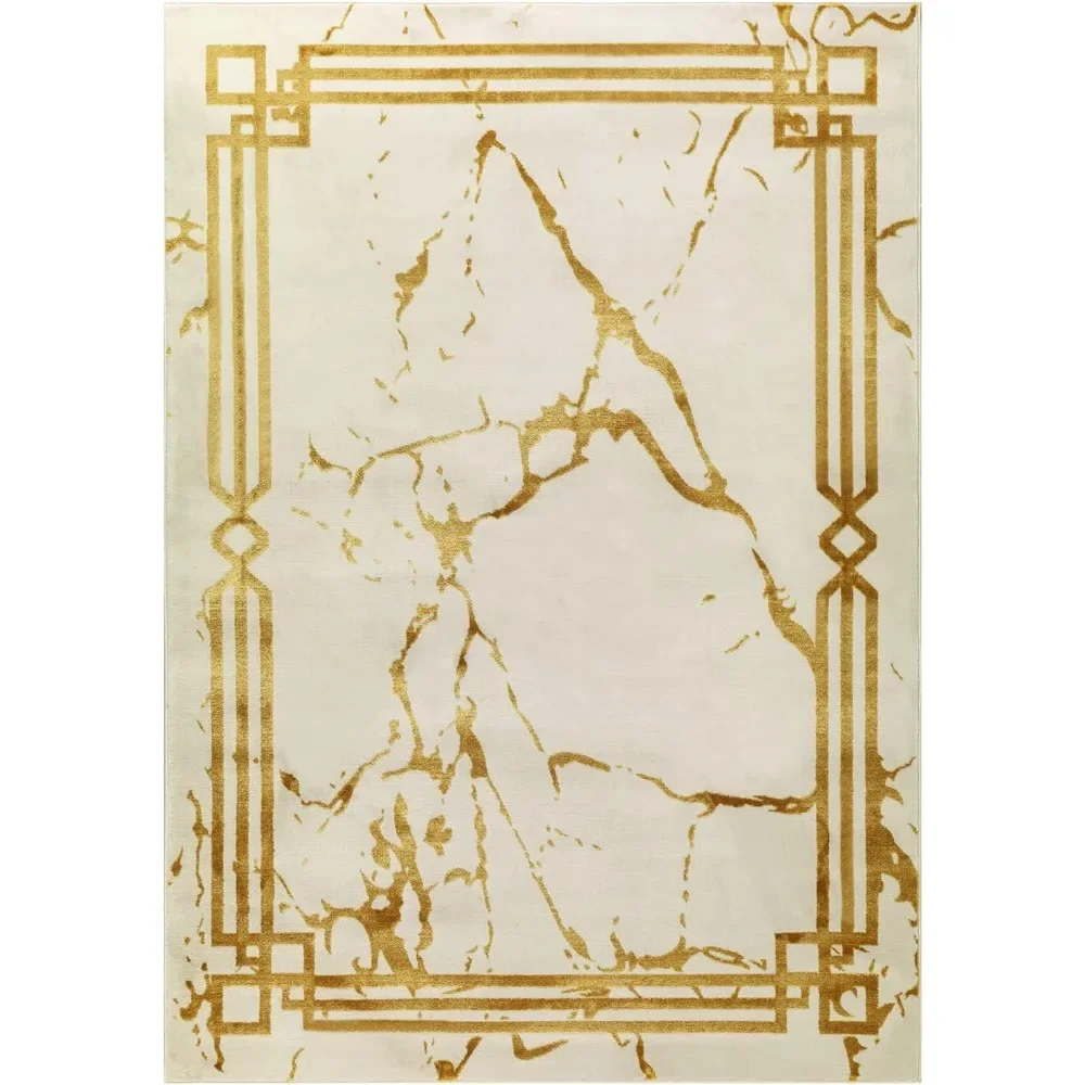 Gold 8x10 Abstract Marble Geometric Indoor Area Rug (Beige, 7'10