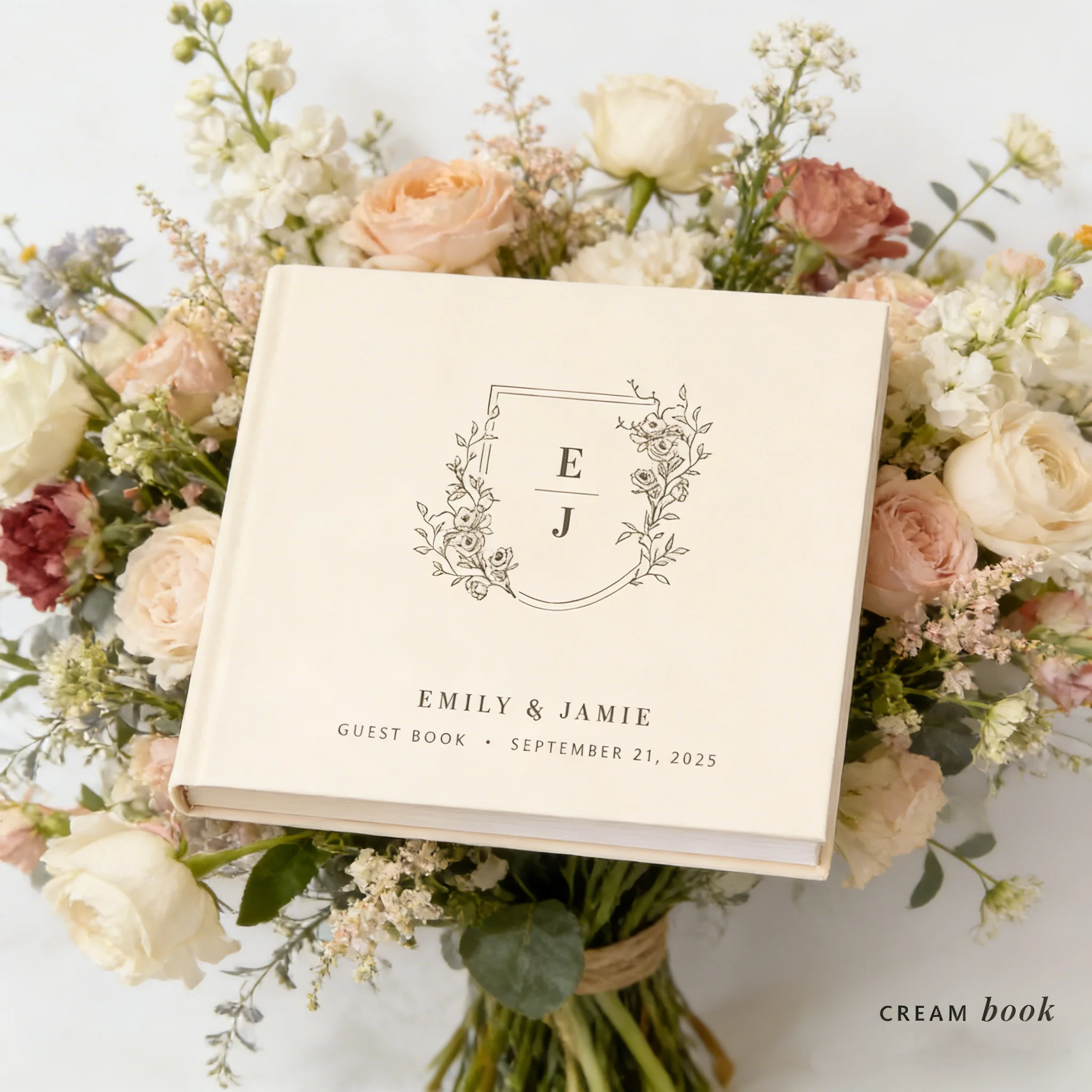 cream-rustic-wedding-guest-book-personalized-photo-memory-album-50-pages-custom-color-choices-design-a061