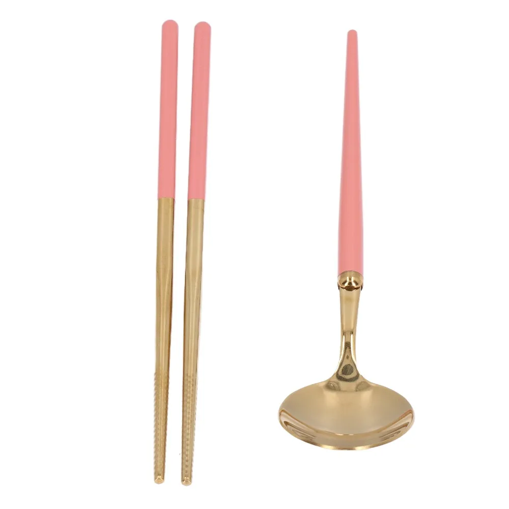1Set Durable Rustless Steel Dining Set Compact Smooth Spoon Chopstick Kit Lightweight Colorful Dining Utensils Daily Dining