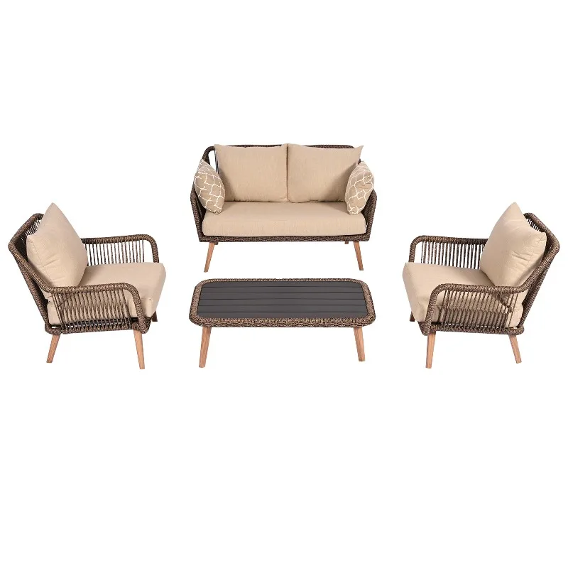 

Outdoor waterproof sunscreen sofa rattan three-person chair North American courtyard garden combination sofa terrace villa