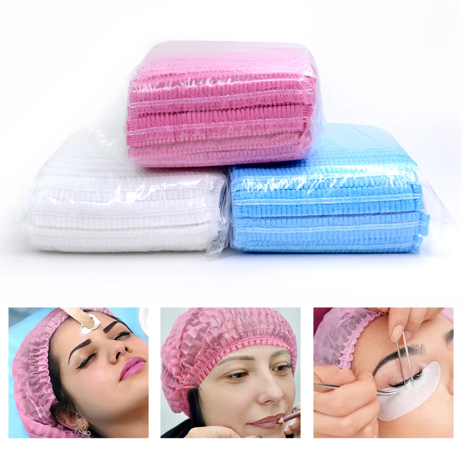 20/100Pcs Disposable Non Woven Fabric Hat For Eyelash Extension Makeup Hair Net Caps SPA Hair Salon Sterile Hats Supplies