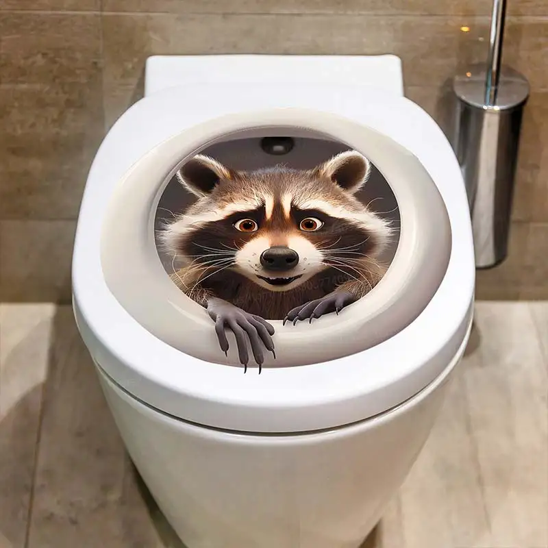 Creative Little raccoon Toilet Sticker Bathroom Toilet Cover Wall Stickers Animal Wc Funny For Home BathRoom Decoration S363