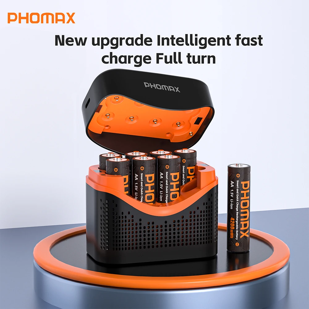 PHOMAX AA AAA Li-ion Rechargeable Batteries AA/AAA 4200mWh 1110mWh & 8-slots 1.5V Lithium Battery Charger for Remote Control Toy