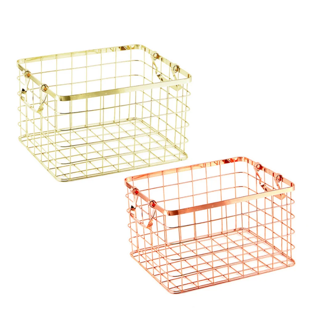 

1pc Iron Wire Storage Baskets Large Rectangular Laundry Towel Container For Kitchen Bedroom Bathroom Pantry Household Basket