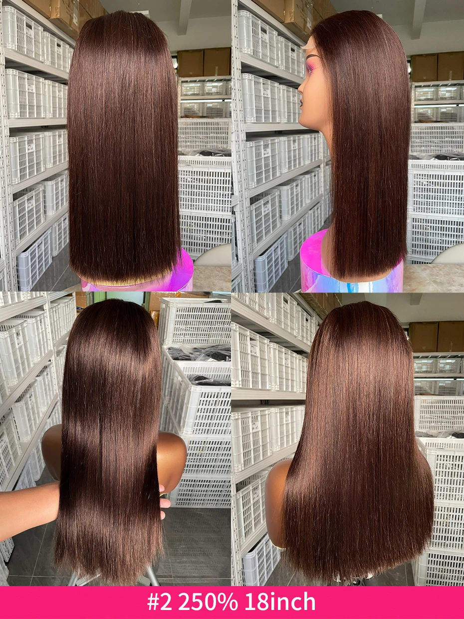 #2 Brown Chocolate Color 250 Density Lace Frontal Wig Human Hair Raw Vietnamese Double Drawn 13x4 Bob Lace Front Human Hair Wigs