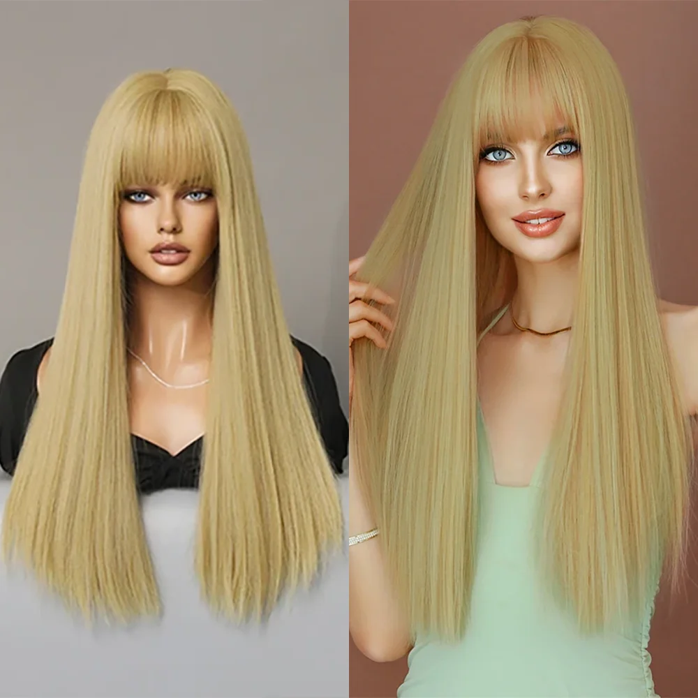 Peruca Sintética de Alta Qualidade de 26 Polegadas com Franja, Adequada para Uso Diário, Festas e Apresentações, Resistente ao Calor, Estilo Lolita