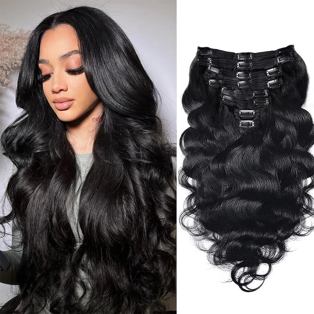 Body Wave Clip In Hair Extensions 100% Human Hair Clip In Hair Extensions Full Head 8Pcs Met 120G Clip Ins Hair Extensions Women