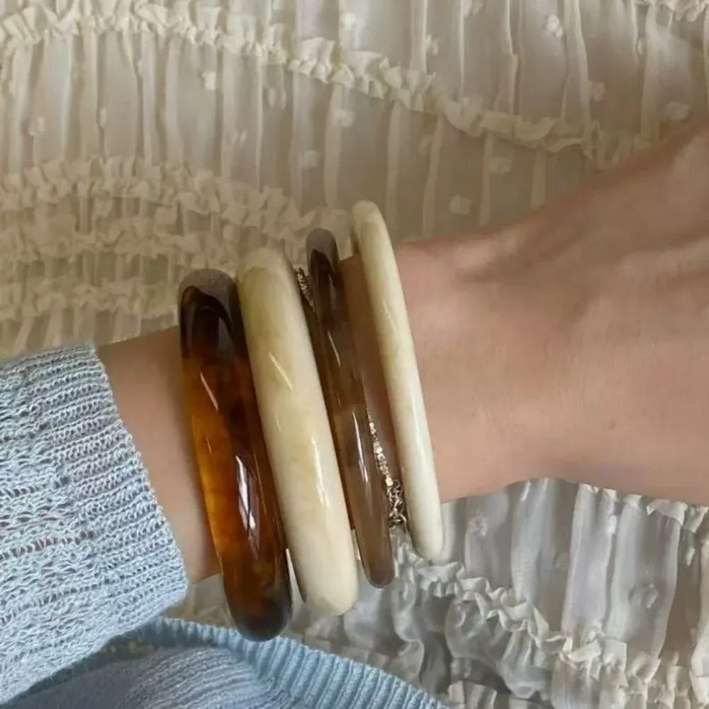 Luxury Muticolor Resin Bracelets Stackable Wristband Round Bangle Hand Ring Bohemia Geometric Bracelets Lady Gifts