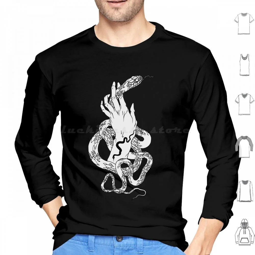 Hand And Red Snake ( Monochrome ) Hoodie Cotton Long Sleeve Gothic Snake Art Nouveau Hand Hand Drawing Dark Mystic