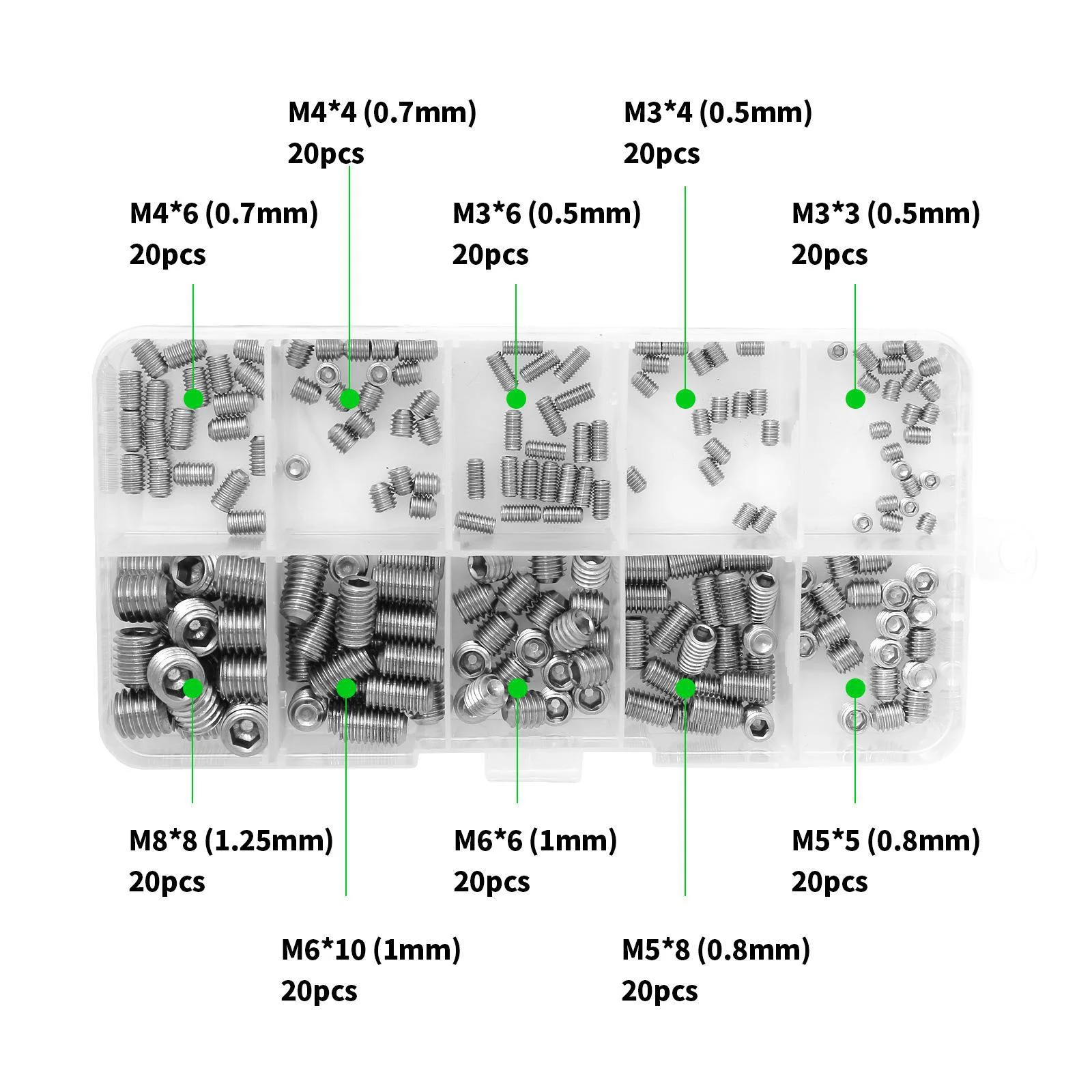 

TBSCRC 200pcs M3 M4 M5 M6 M812.9 class Allen Head Socket Hex Set Grub Screw Assor RC car Upgrade Accessories