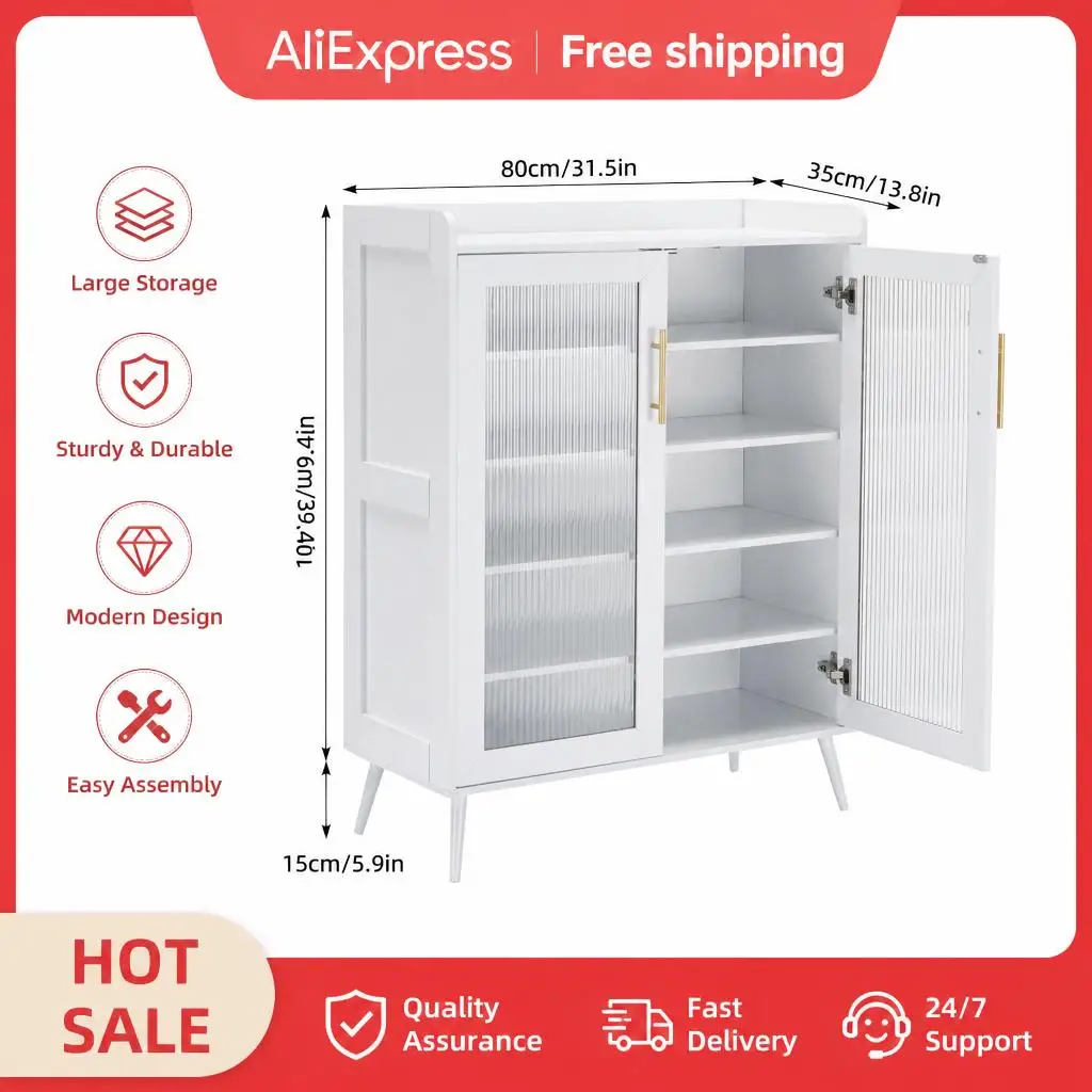 Ampia capacità e design moderno: scarpiera a 5 livelli con ante in vetro, ripiani regolabili e struttura robusta. Organizzatore ideale per ingresso, soggiorno o armadio. Colore: bianco.