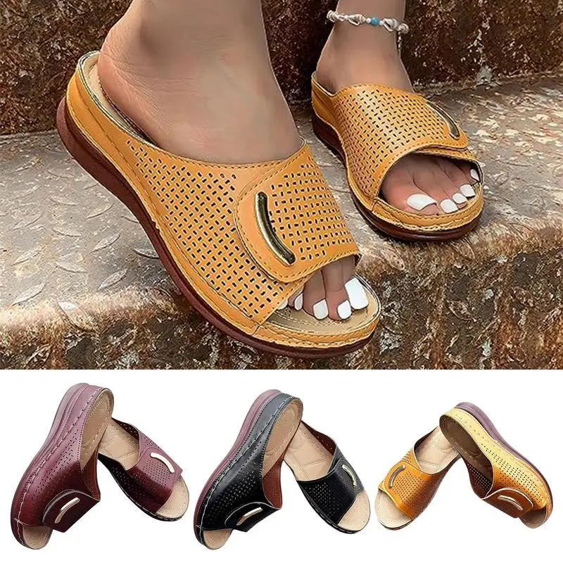 Zapatillas de cuña cómodas para mujer, sandalias ortopédicas informales suaves y transpirables con punta abierta para corrección de pies para verano