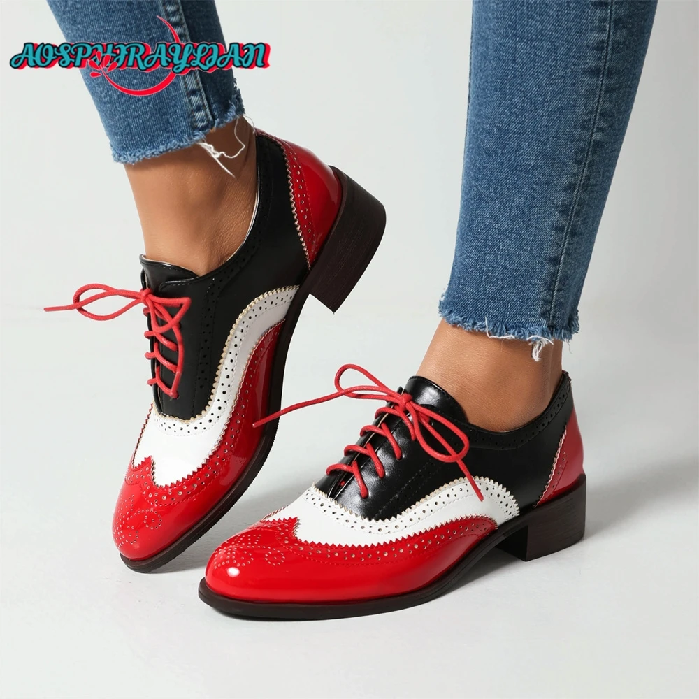 

Plus Size 48 Round Toe Fashion Chunky Heeled Ladies Shoes 2024 British Retro Mixed Colors Cross-tied women's Pumps