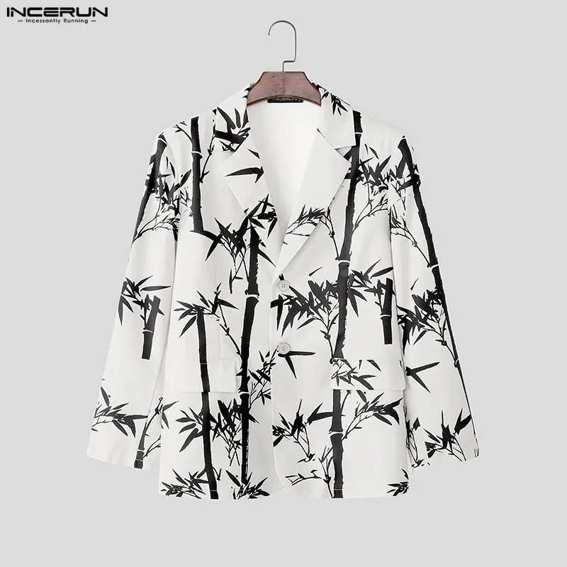

INCERUN Men Blazer Printing Lapel Long Sleeve Button Male Suit Streetwear Loose Spring 2026 Fashion Casual Thin Coats Men S-5XL