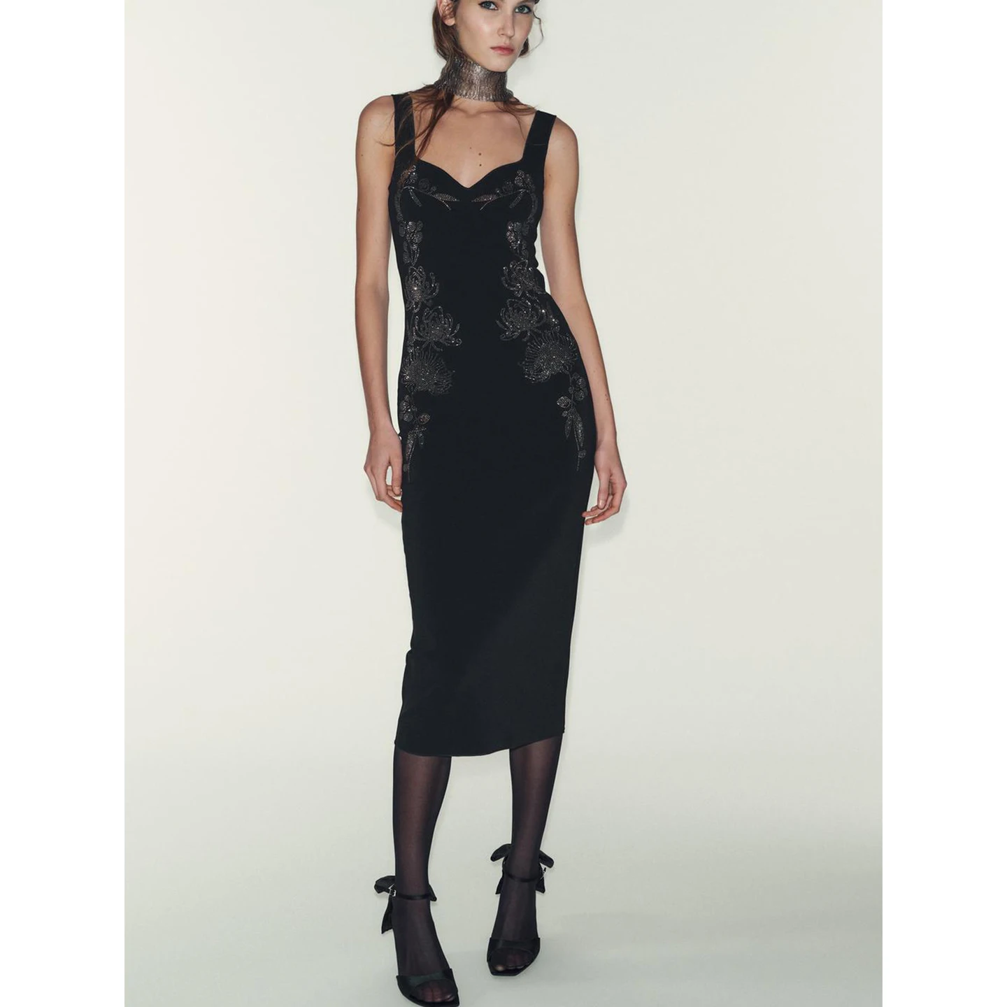 Zimowa Nowa Damska Świąteczna Spódnica Midi z Dekoltem w Serek, Szerokimi Ramiączkami, Elastyczna, Poliestrowa, Wysoce Rozciągliwa, w Kształcie Litery A