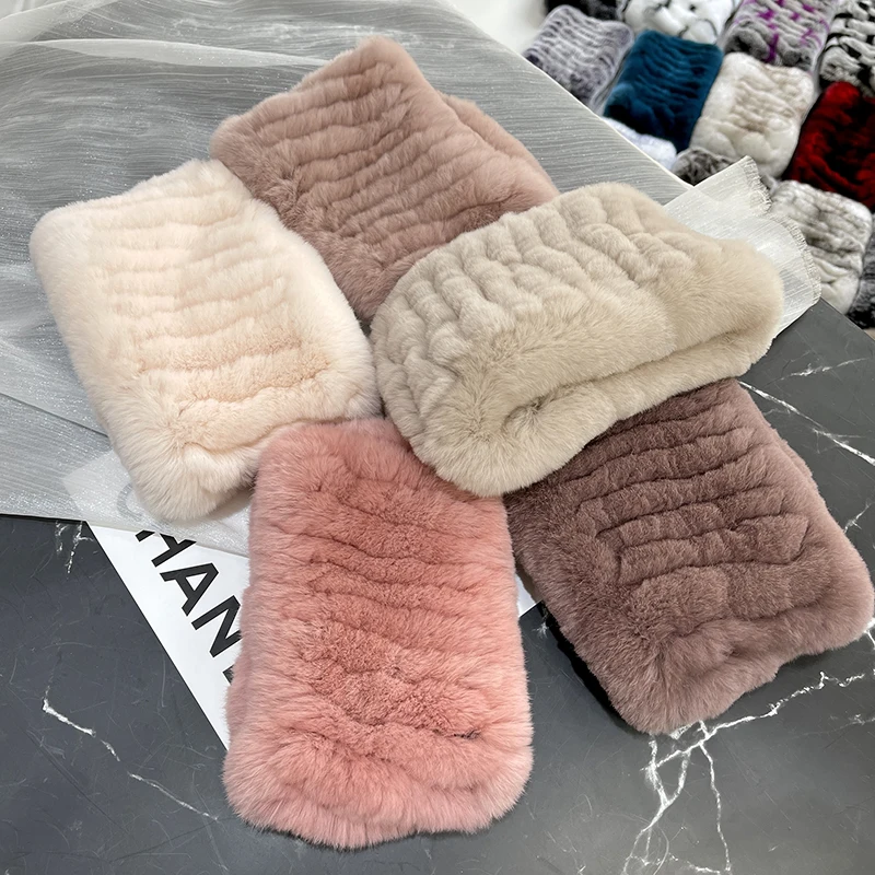 

Rex Rabbit Fur Scarf Women Neck Cover Winter Elastic Scarf Girls Hair Band Real Fur Plush Head Cover Natural Fur Ring Scarves