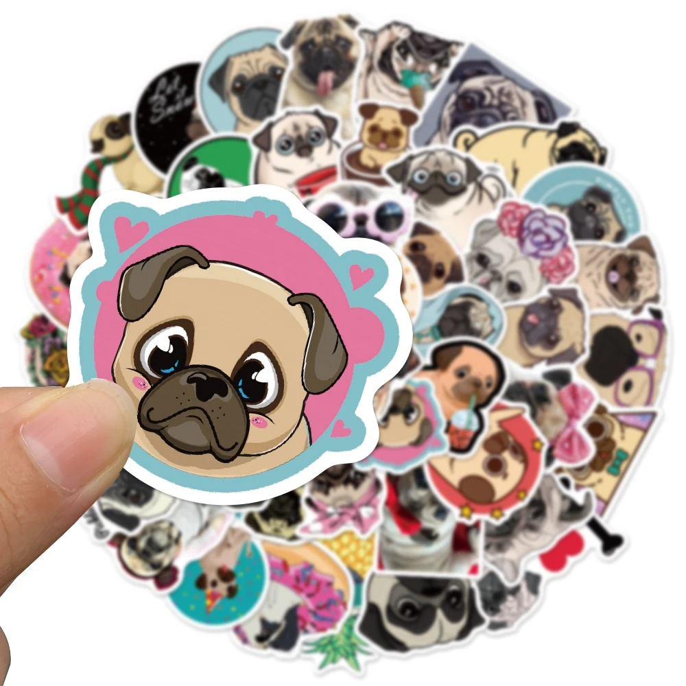 Pegatinas de dibujos animados de perros para niños, 50/100 piezas, divertidas pegatinas de Pug para ordenador portátil y teléfono, suministros para mascotas, regalos para fiestas