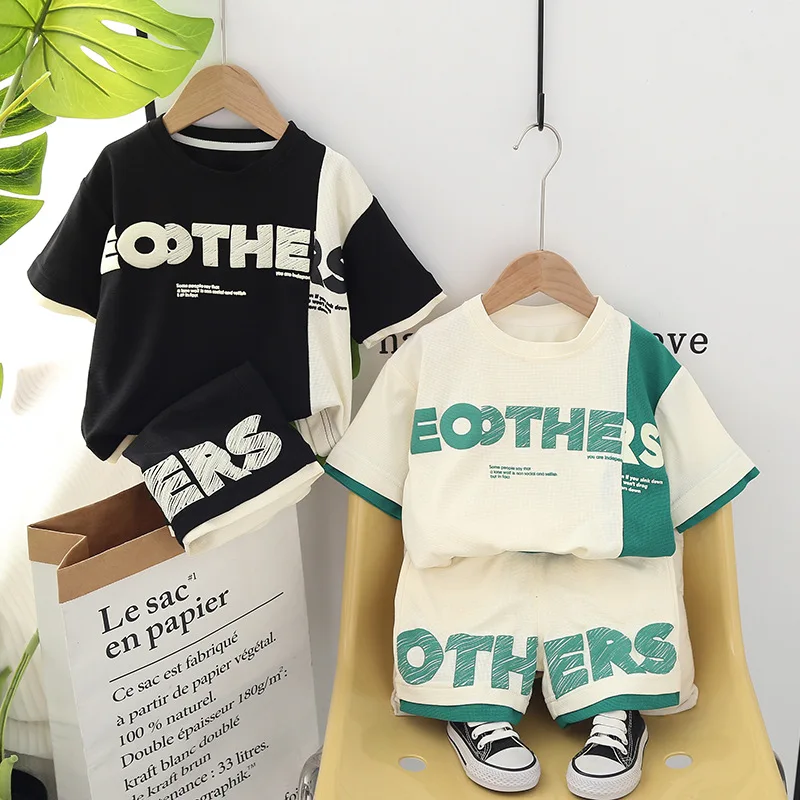 2024 Designer Baby Boy 18 Months Old Summer Clothes for Kids Patchwork Letter Short Sleeve T-shirts and Shorts Boys Outfits Set