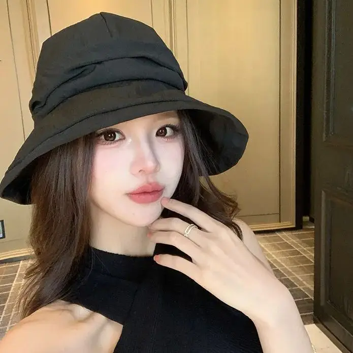 Summer  Simple Solid-Colour Fisherman's Hat Casual and Versatile Rolled-Brim Bucket Hat Face-Covering UV Protection UPF50+