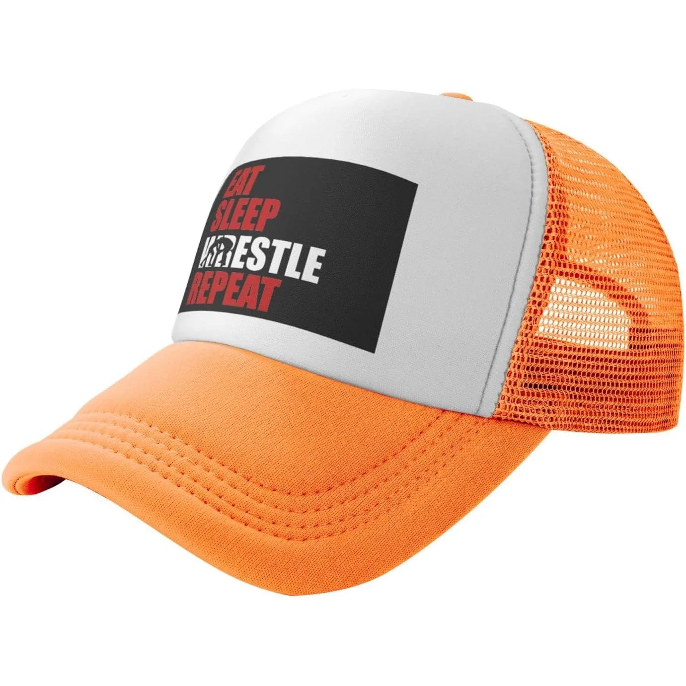 Eat Sleep Wrestle Repeat Trucker Hat Polyester Mesh Baseball Snapback Cap for Adults Casual Outdoor