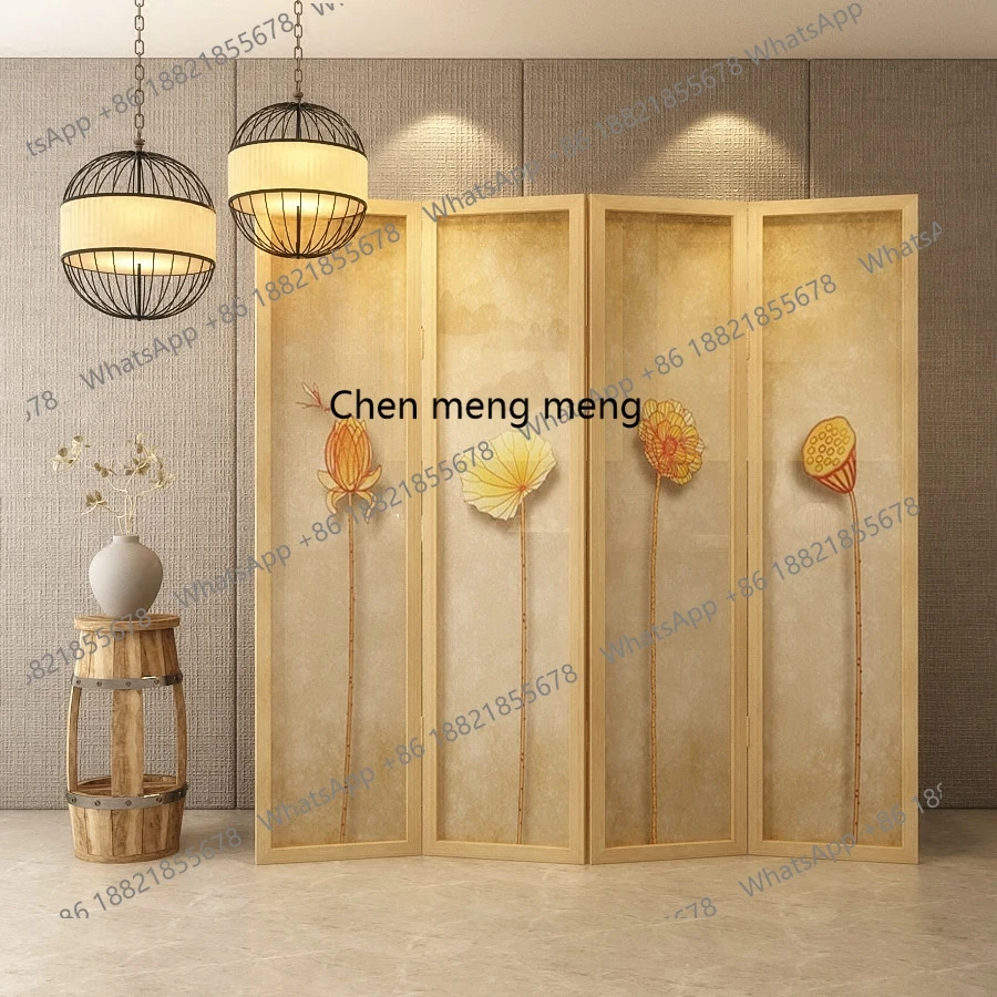 Screen partition living room hotel solid wood entrance foldable folding screen mobile American style