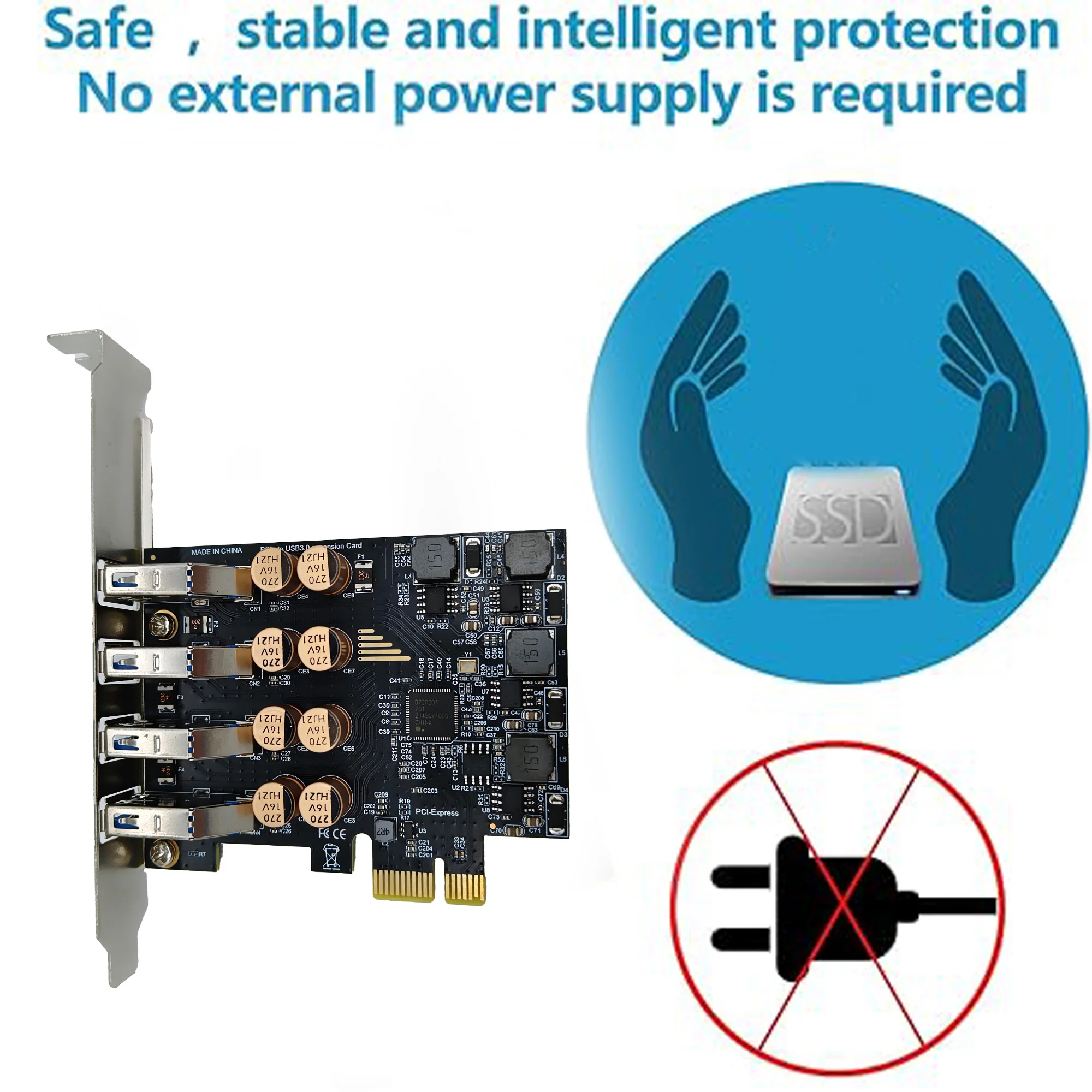 Скидка PCIe на 4 порта USB-A 4-контактный блок питания 5 Гбит/с PCI Express Карта расширения USB 3.2GEN1 Адаптер контроллера Настольный ПК