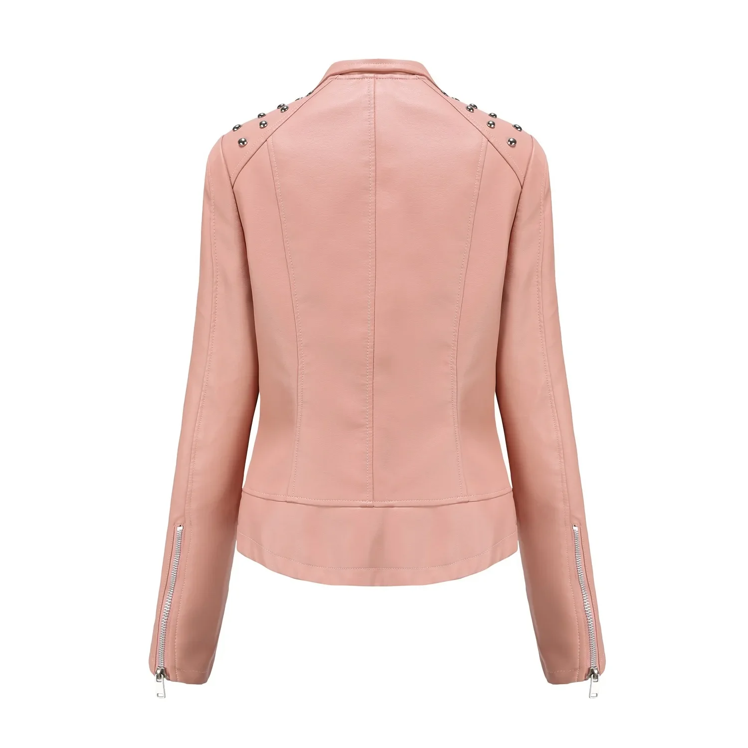 Abrigo de piel sintética para mujer, chaqueta fina de Pu, cuello vuelto, manga larga, Sexy, con cremallera, empalme informal, corta, ajustada