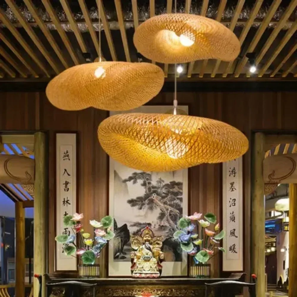 Shade Handmade Rural style Atmosphere sense Rustic Light Chandelier for Restaurant Living Room Bamboo Floor Lamp Wall