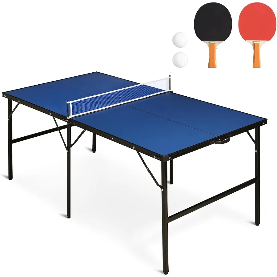 

6x3 ft Mid Size Portable Ping Pong Table for Indoor and Outdoor Use Folding Table Tennis Table with 2 Paddles 2 Balls Game Net