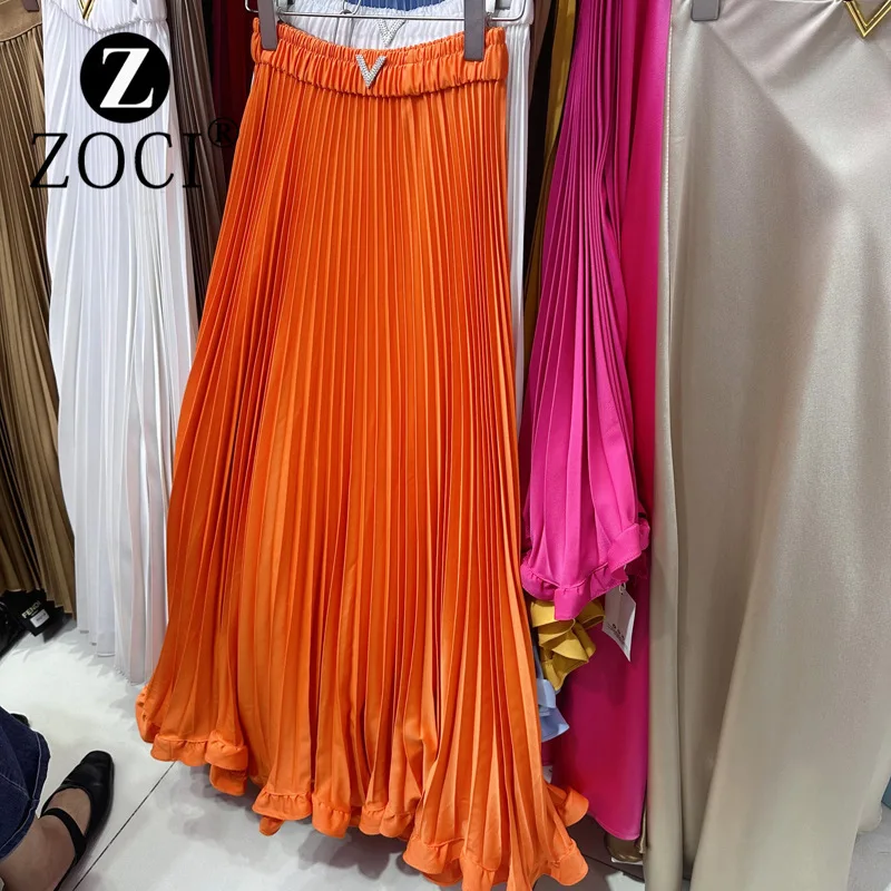 

[zoci] Lines High-end Hanging Feeling Big Pleated Light Luxury Socialite Half Body Long Skirt A2#8695