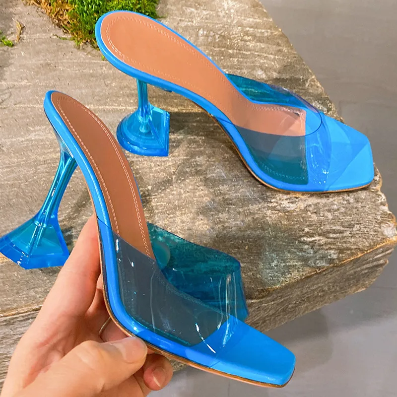 2022 Star style Transparent PVC Crystal Clear Heeled Women Slippers Fashion High heels Female Mules Slides Summer Sandals Shoes