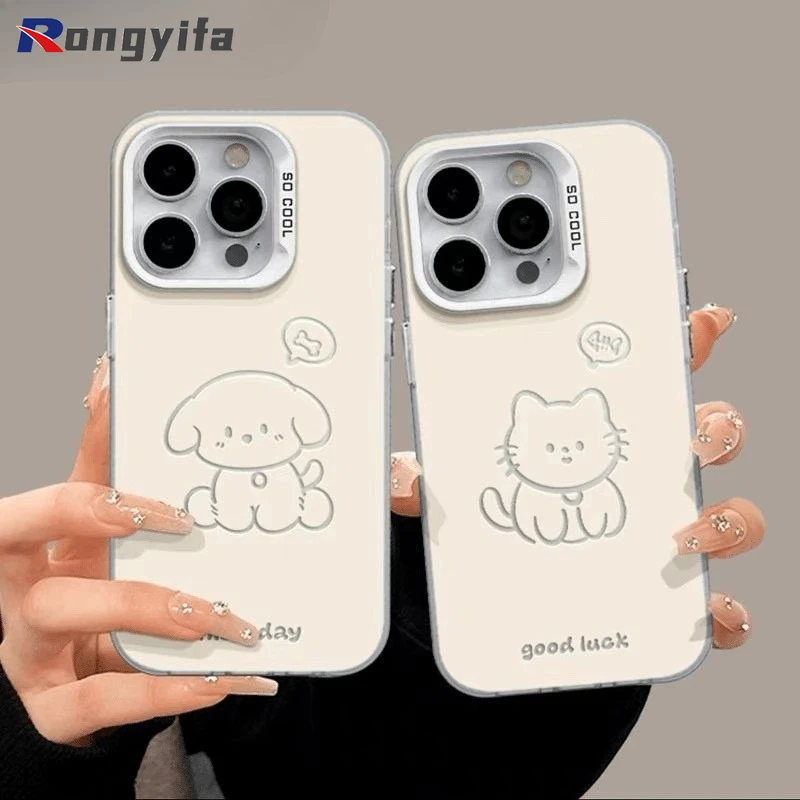 

Cute Cat Phone Case For iPhone 17 Pro Max Air 15 14 Plus 13 12 11 Pro Max Cover Cartoon Dog Couple Shockproof Matte Cover
