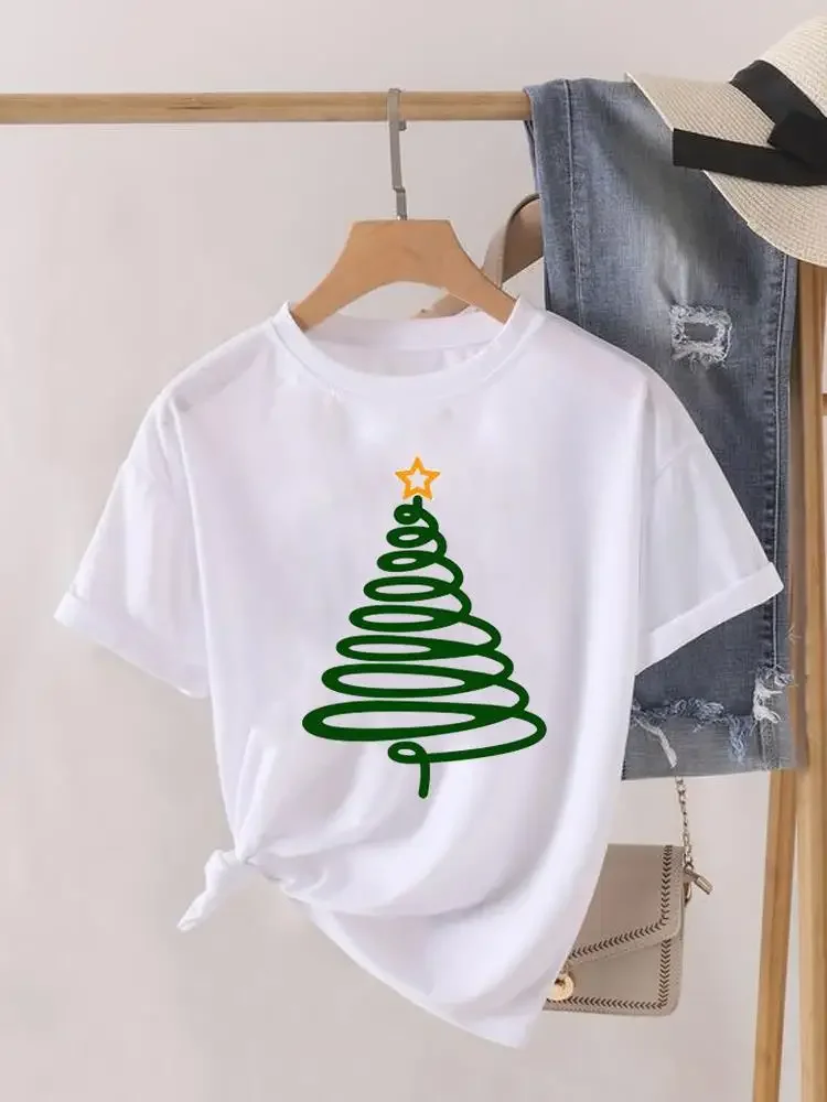 Watercolor Love Heart Trend Print Women Tee Christmas Holiday Top Fashion Lady New Year Shirt Clothing Clothes Graphic T-shirt