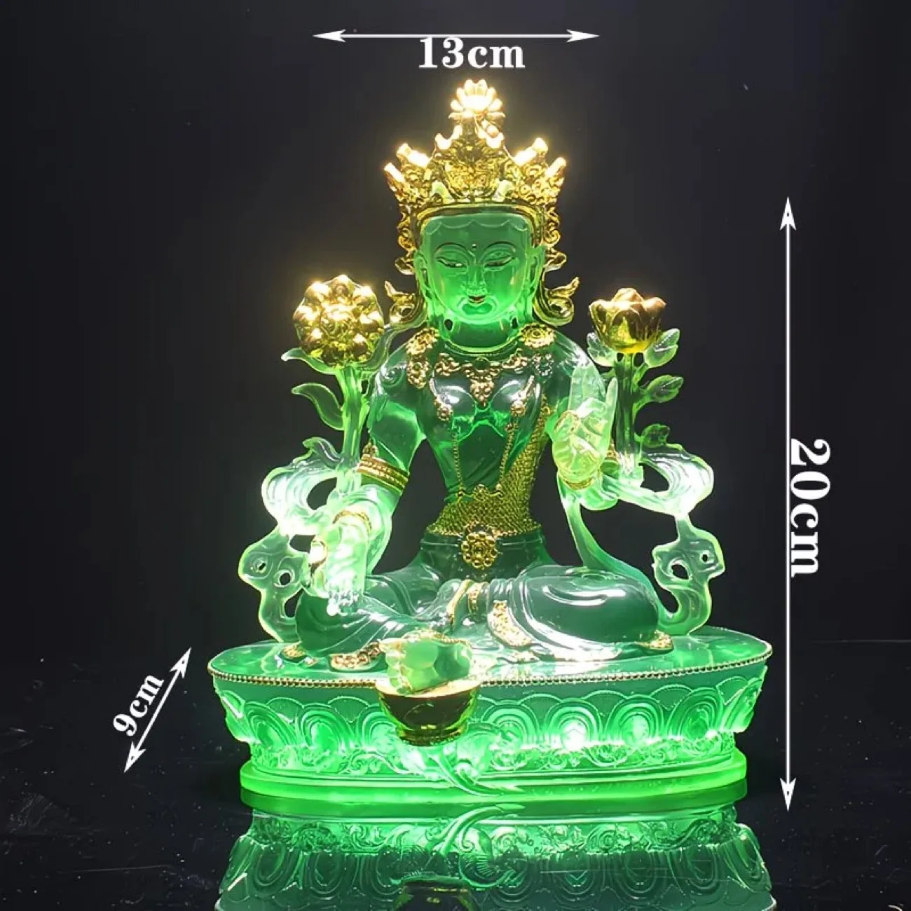 Statue de bouddha Tara verte, artisanat en résine, saint salut ésotérique, décoration de bureau domestique, décoration plaquée or, 1 pièce