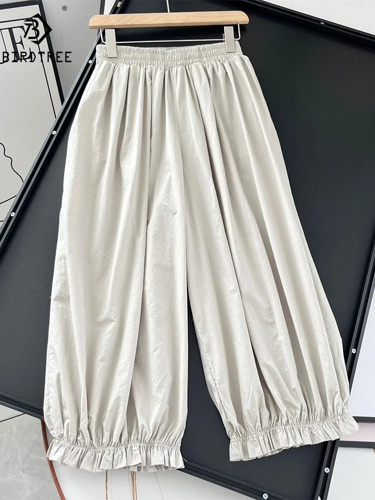 

New Summer Cotton Wide Leg Pants Women Elastic Waist Solid Color Trousers Mori Girl Sweet Casual Chic Pants 2024 Autumn T47470QM