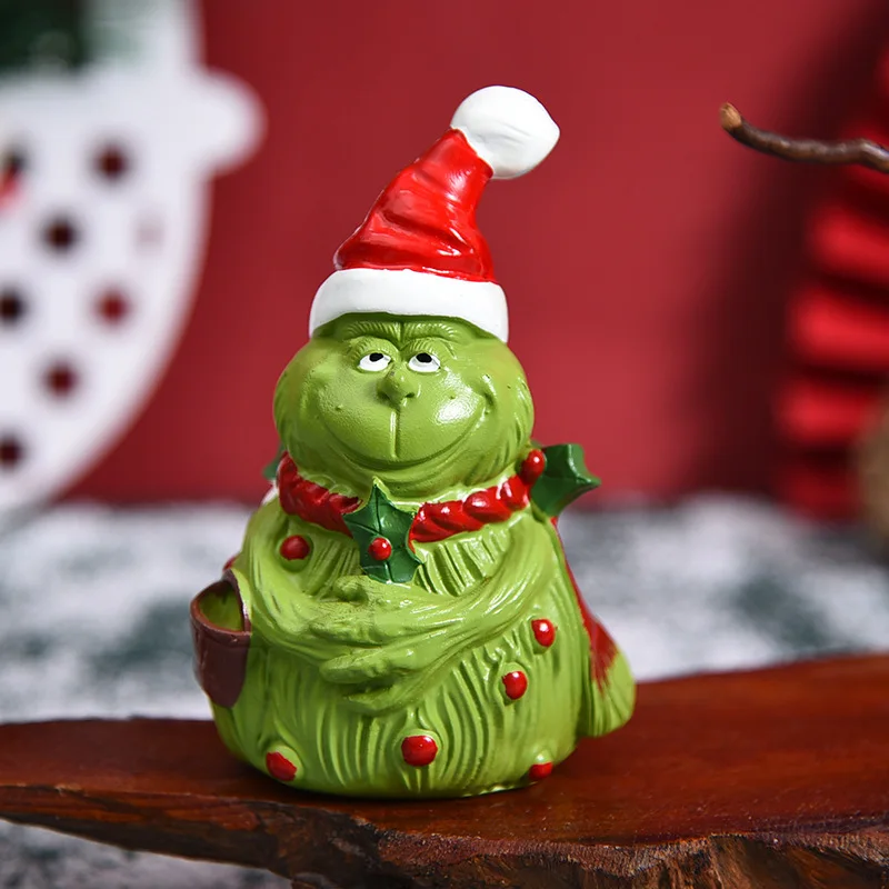 

Green Furry Monster Resin Craft Creative Christmas Home Desktop Decoration Ornament Christmas Gift