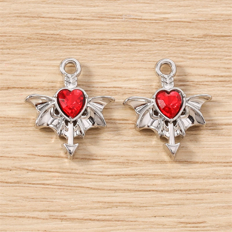 5 Stück 15 x 17 mm niedliche Kristall-Metall-Herz-Flügel-Charms-Anhänger für die Herstellung von Halsketten, Ohrringen, Armbändern, DIY-Handwerk, Schmuckzubehör – Detail 9